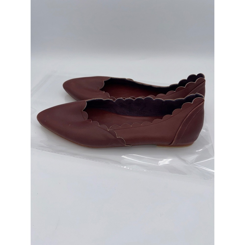 Bali Elf Handmade Burgundy Leather Scalloped Pointed Toe Flats Shoes Women 10.5 - Picture 3 of 5